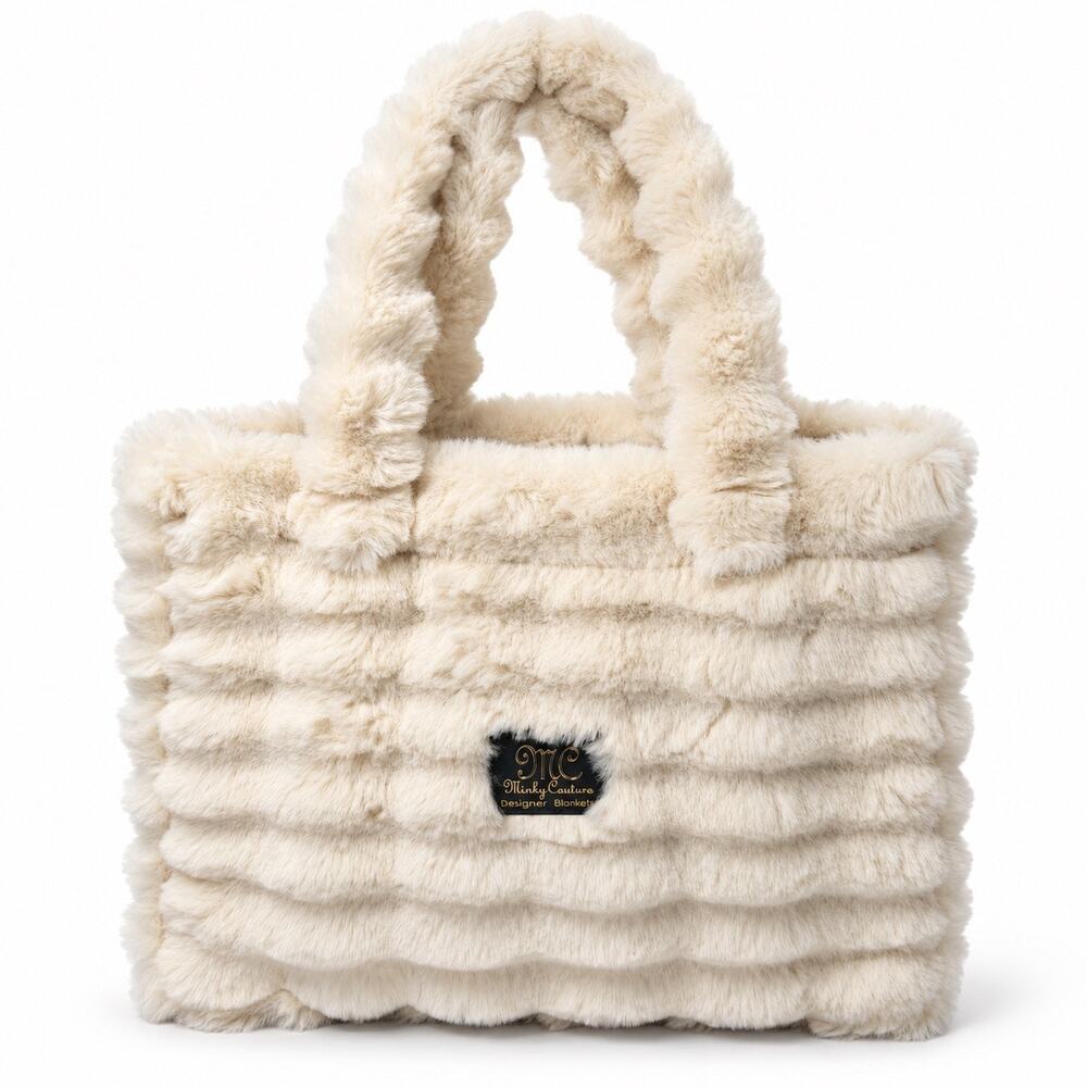 Minky Couture Faux Fur Tote Annie Bag Ripple Cream Plush Fluffy Shoulder Handbag